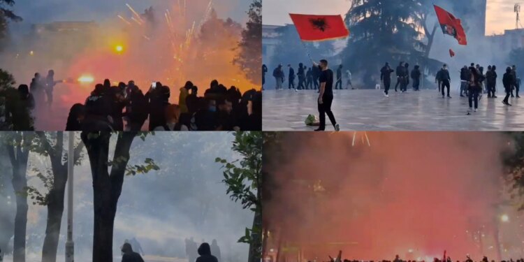 Protestë dhunshme: zjarr në Ministrinë e Bujqësisë; protestuesit hedhin gurë e molotovë, efektivët reagojnë me ujë, gaz, plumba-gome