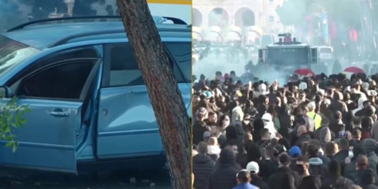 Protestuesit fusin një automjet në bulevard, e shkatërrojnë dhe i vënë flakën; policia tërhiqet me shpejtësi