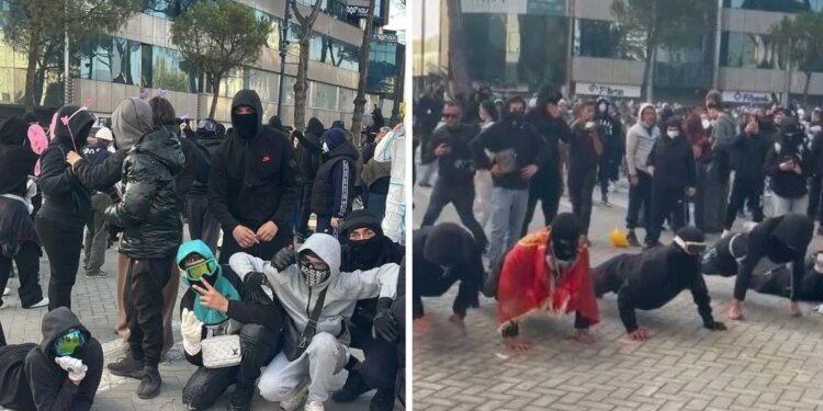 Puthje për të gjithë — protestuesi vjedh vëmendjen para Kryeministrisë, “shpërqendron” efektivët dhe argëton tubuesit