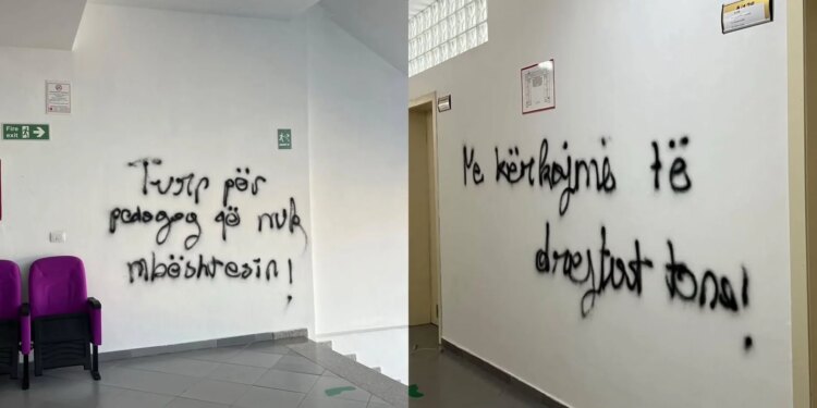 Studentët e Universitetit të Durrësit shkruajnë me spraj muret e godinës Ne kërkojmë të drejtat tona