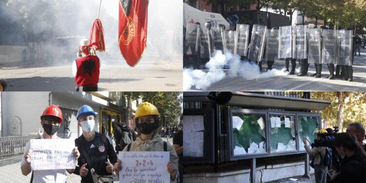 Sulmohet Ministria e Brendshme, Tirana, me molotovë e gurë; policia përgjigjet me gaz, ujë, plumba-gome; RENEA te Kryeministria
