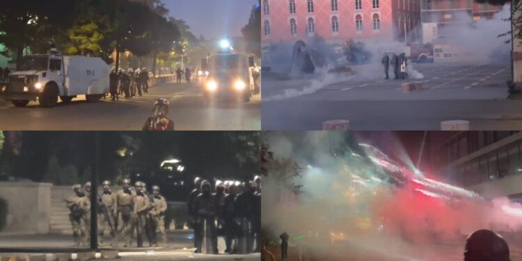 Sulmohet Ministria e Brendshme; protestues hidhnë molotovë e gurë, policia me gaz, ujë e plumba-gome; RENEA te Kryeministria