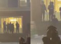 Video/ Përplasja në selinë e PD-së: policia hedh gaz lotsjellës në oborrin e godinës